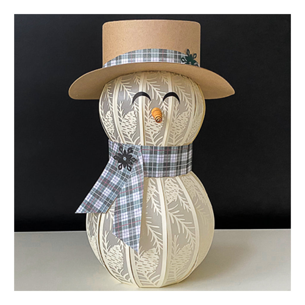 3D Paper Snowman SVG – Pine Branch Design | Digital Download